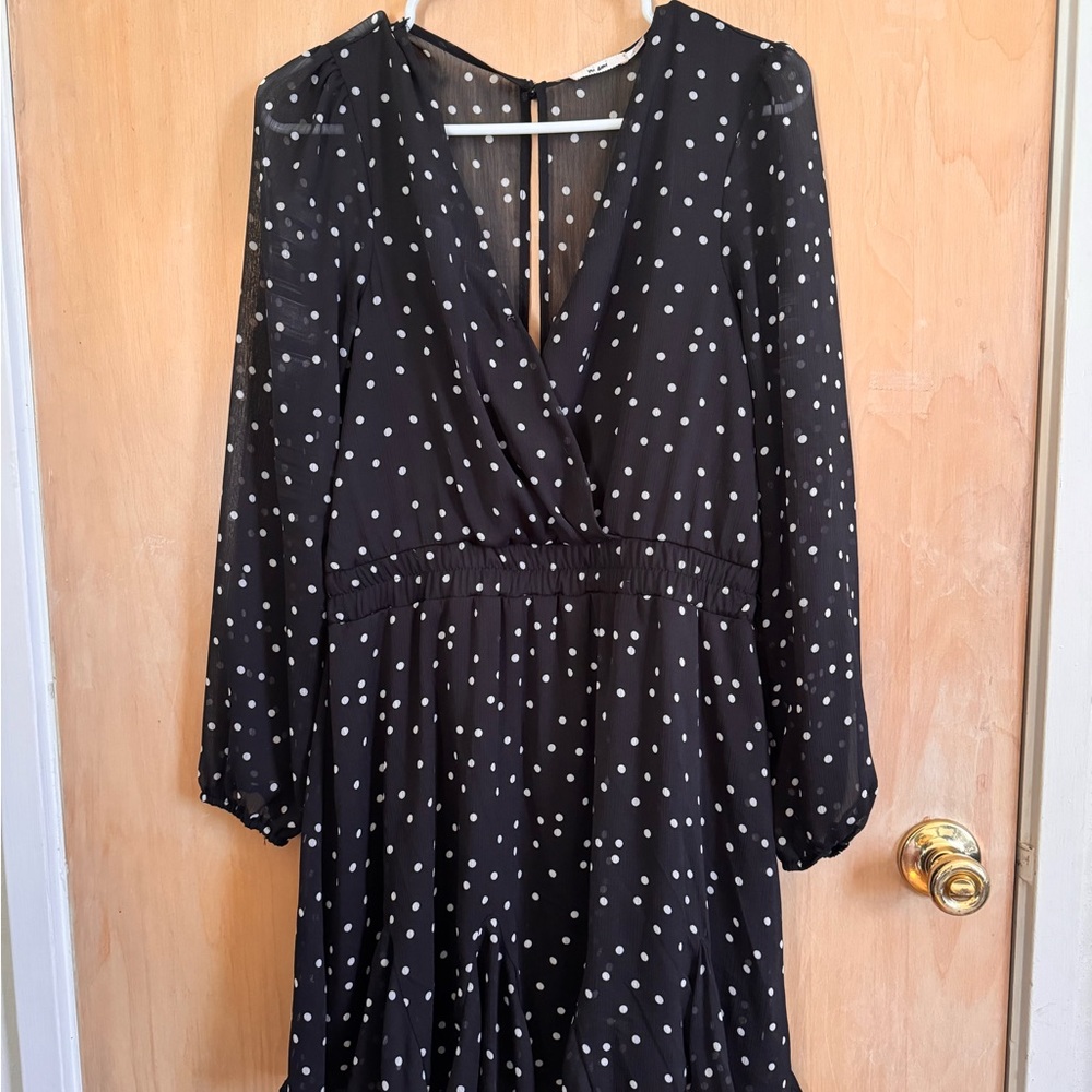 Polka Dot Long Sleeve Flounce Dress